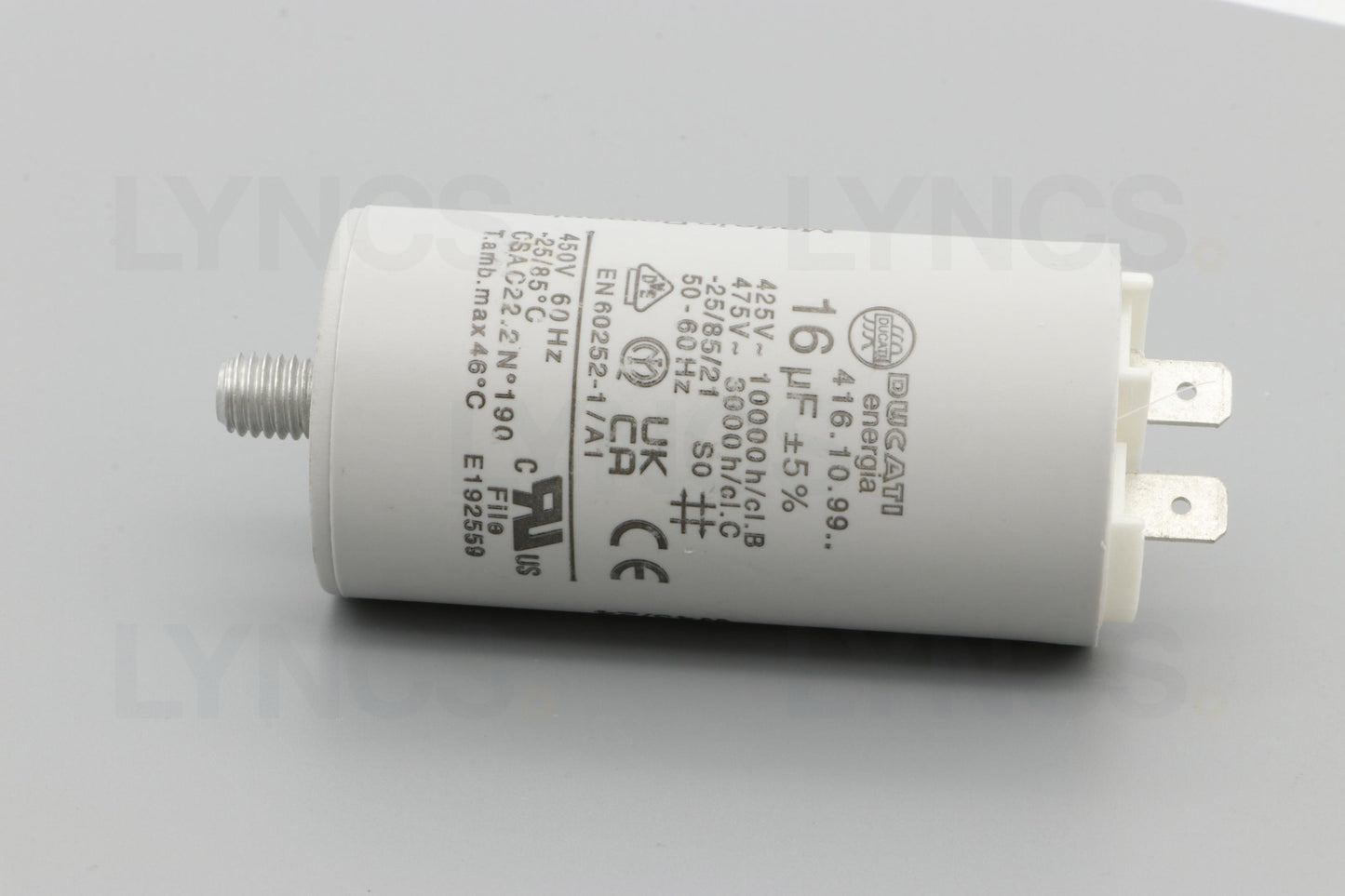 CAPACITOR 16mF 450V 40x70 UL FASTON M6,3 TANG M8x10